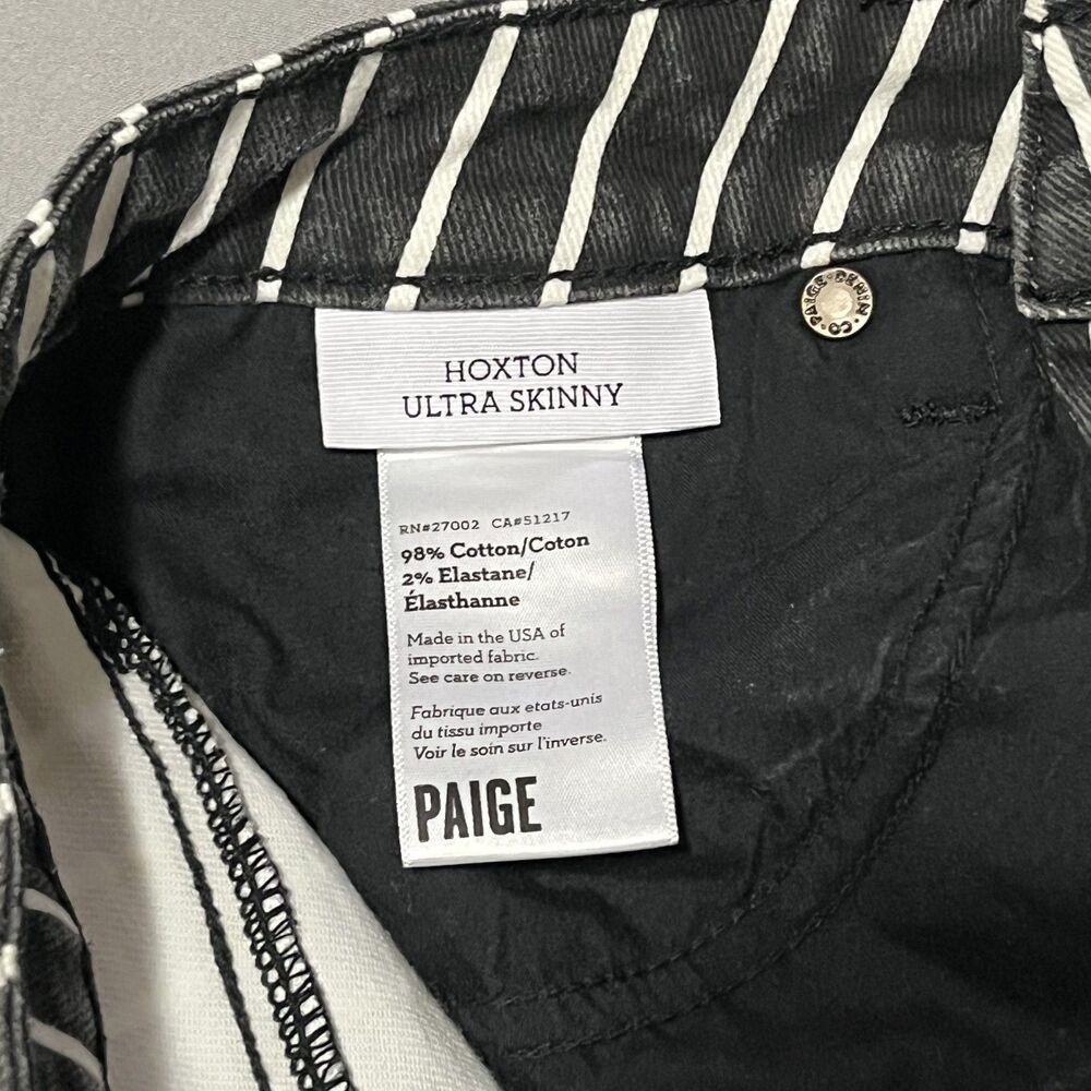 Paige Jeans Women’s Stripe Hoxton Ultra Skinny Midrise Ankle Zip Black/White, 29 - Picture 7 of 11